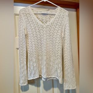 Women’s small, white cotton lace, long sleeved Indigo Palms blouse.